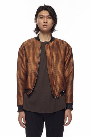 BRONZE GLASS SILK METALLIC FINISH BOMBER JACKET